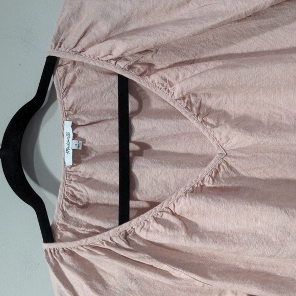 Madewell Linen Blend Lorelei Small Mini Dress Pink V-neck Tiered Summer Boho - Picture 2 of 7